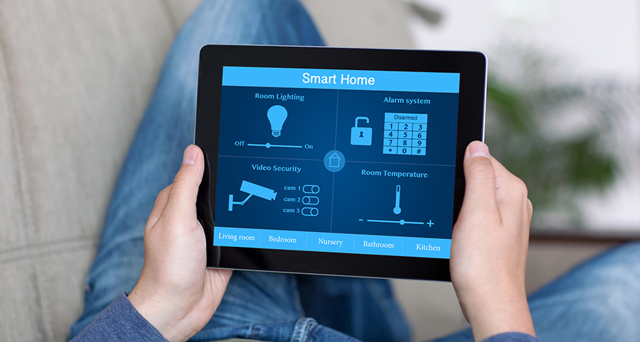 The ability to access and control security components from a mobile device is one of the top smart home trends in Dover. Close-up of smart home security app.